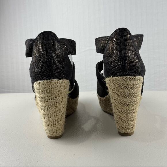 SM Steve Madden New York Black Denim & Gold Wedge Sandal Raffia Women’s Size 9.5 - Picture 7 of 9